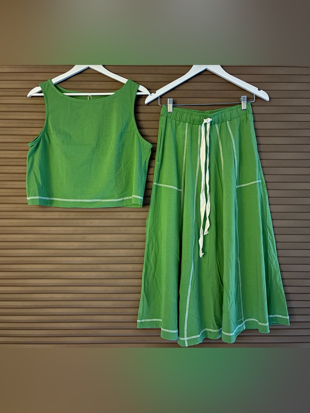 Green A-Line Maxi Dress Set with Drawstring Waist